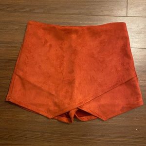 Burnt red faux suade skort